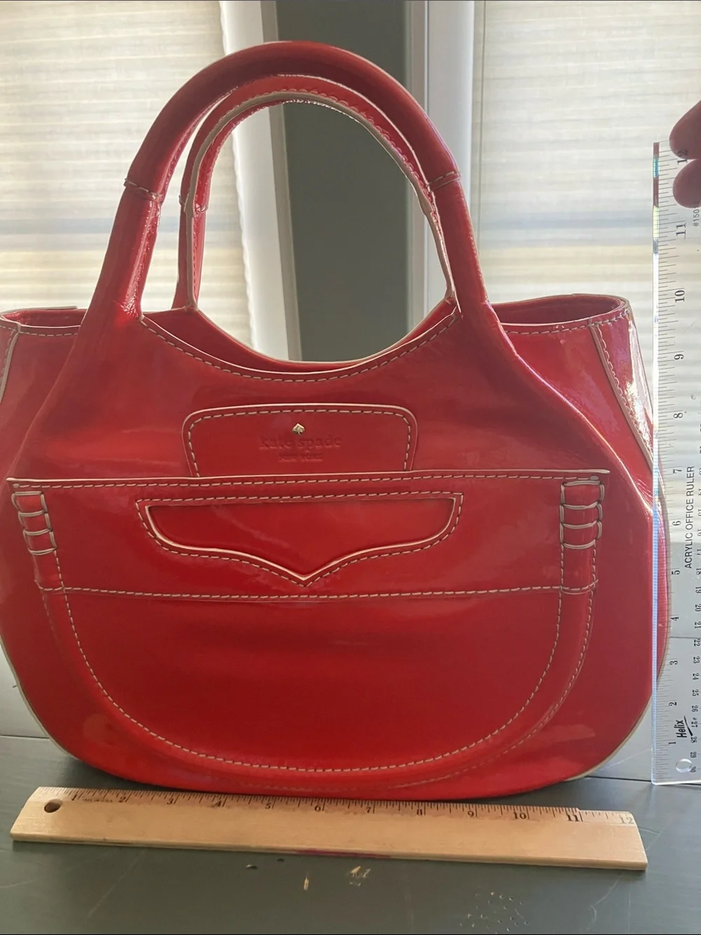 KATE SPADE New York Pretty Penny Bright Red Glossy Patent Leather Bag w/ Pouch